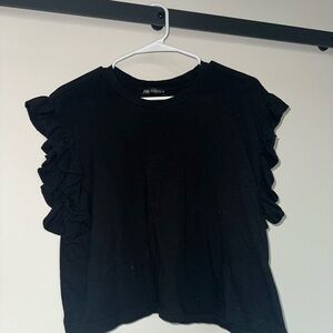 Zara Black Short Sleeve Ruffle Top
